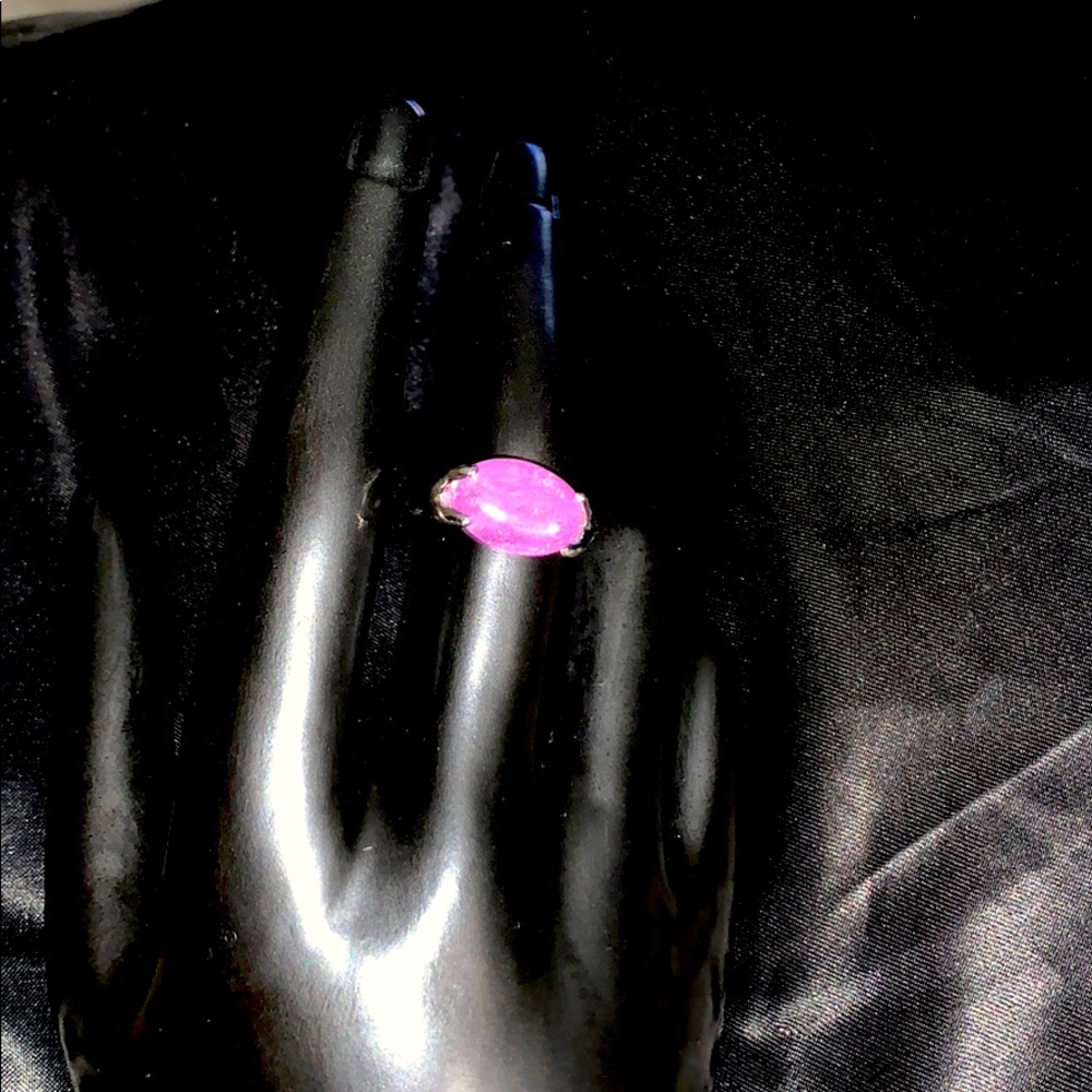 Silver filled pink stone horizontal ring